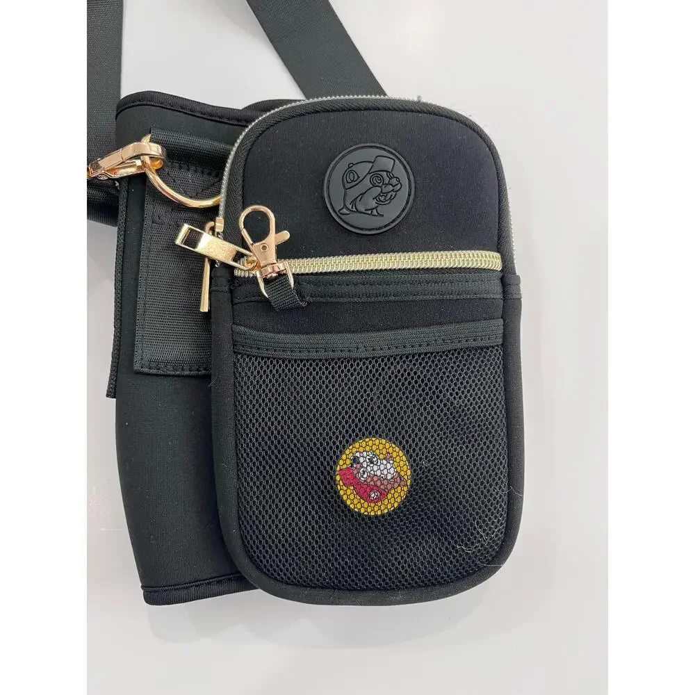 Buc-ee's Black Insulated Crossbody Tumbler Bag With Gold Hardware & Straw Topper